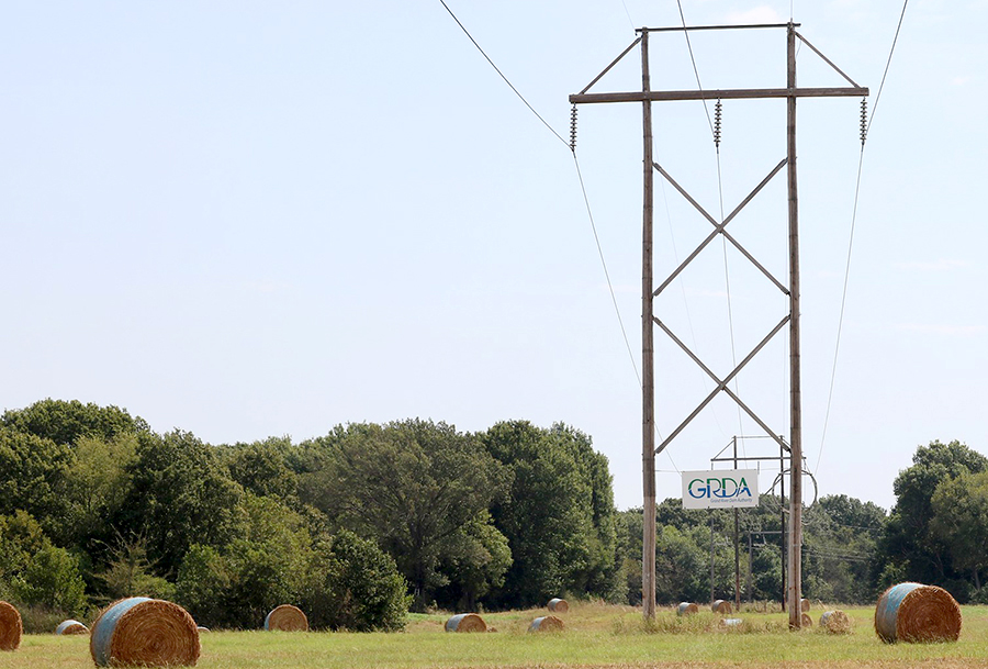 Reliable power path ... A GRDA high voltage transmission line runs across the Mayes County landscape. Keeping abundant and reliable power flowing across its energy delivery network is a top priority for GRDA and its workforce.